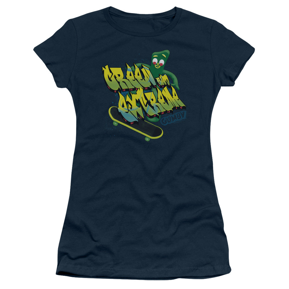 Gumby - Green And Extreme - Short Sleeve Junior Sheer - Navy T-shirt