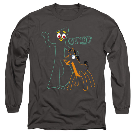 Gumby - Outlines - Long Sleeve Adult 18/1 - Charcoal T-shirt