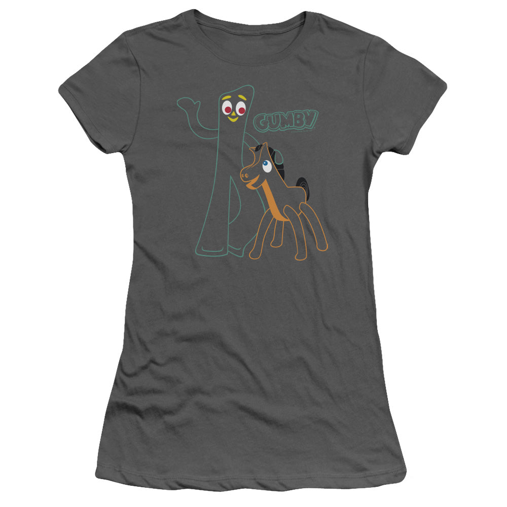 Gumby - Outlines - Short Sleeve Junior Sheer - Charcoal T-shirt
