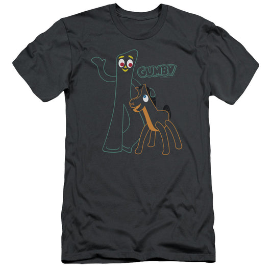 Gumby - Outlines - Short Sleeve Adult 30/1 - Charcoal T-shirt