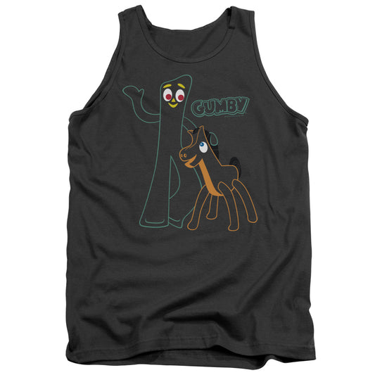 Gumby - Outlines - Adult Tank - Charcoal