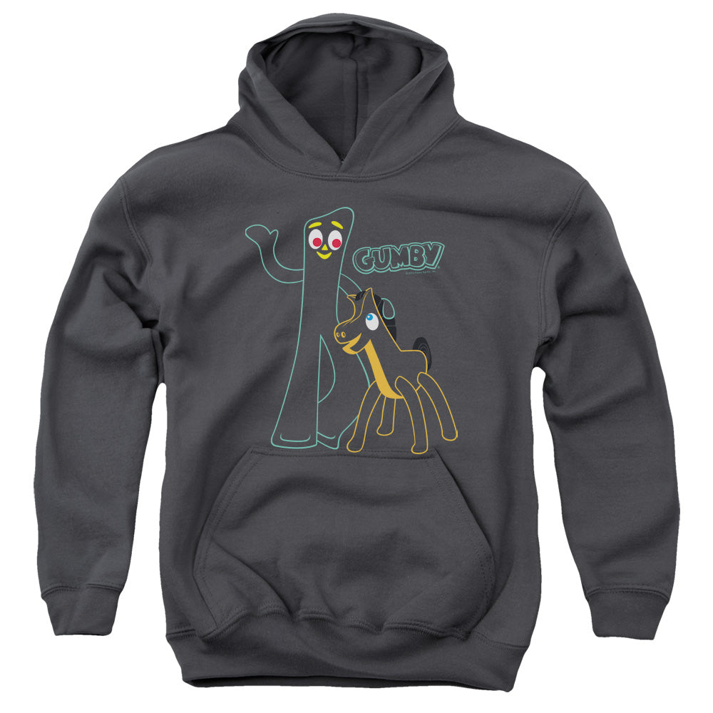Gumby - Outlines - Youth Pull-over Hoodie - Charcoal