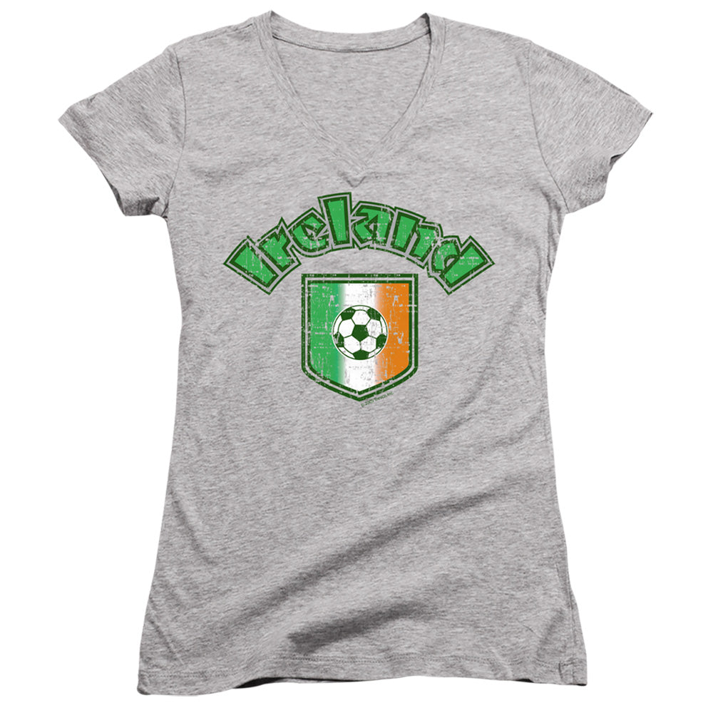 Ireland With Soccer Flag-junior V-neck - Athletic Heather