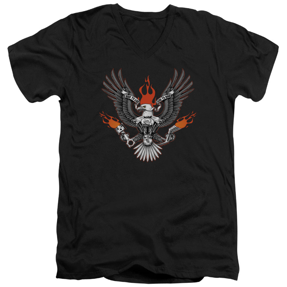 Biker Eagle - Short Sleeve Adult V-neck - Black T-shirt