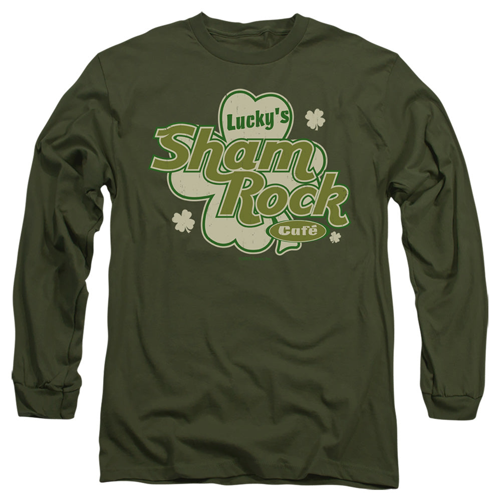 Luckys Shamrock Cafe - Long Sleeve Adult 18 - 1 - Military Green T-shirt