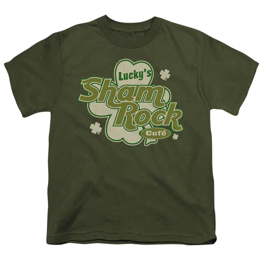 Luckys Shamrock Cafe - Short Sleeve Youth 18 - 1 - Military Green T-shirt