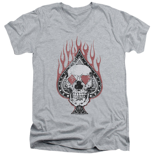 Vintage Skull Spade - Short Sleeve Adult V-neck - Athletic Heather T-shirt