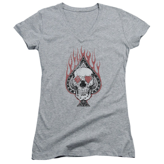 Vintage Skull Spade - Junior V-neck - Athletic Heather