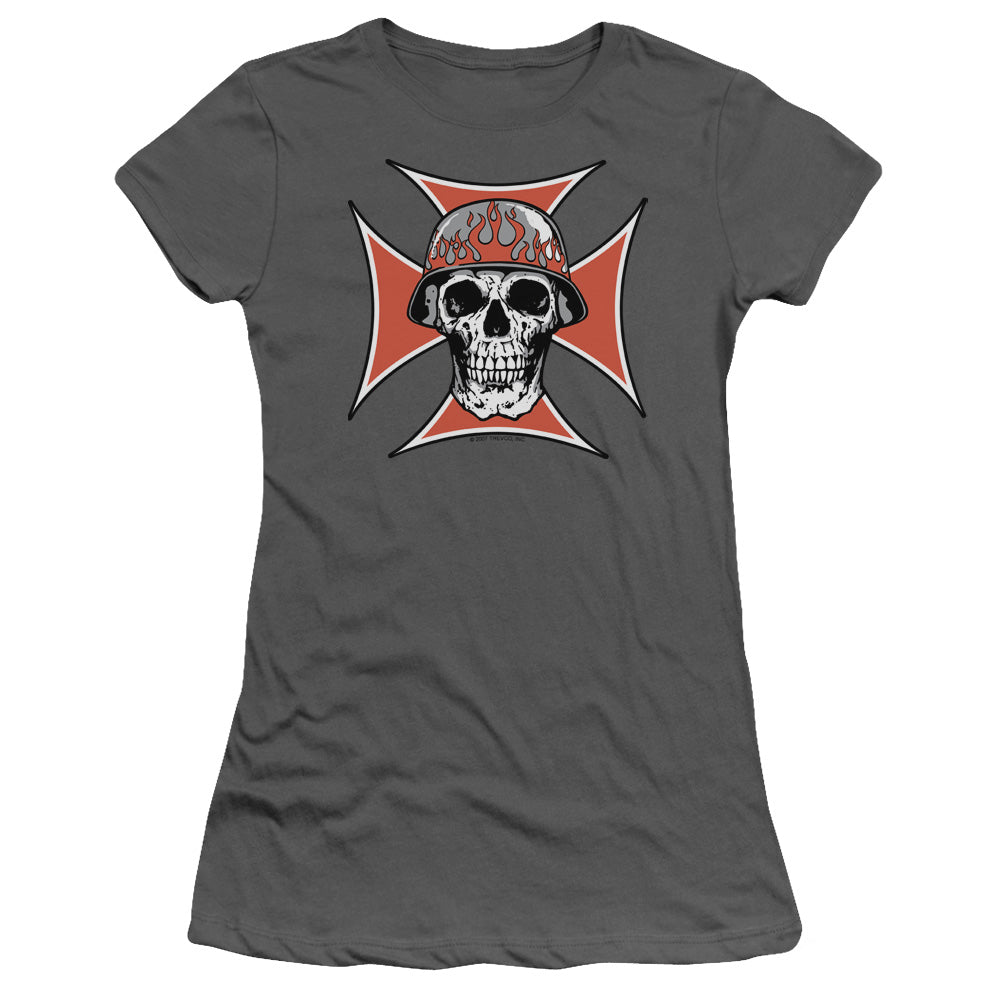 Iron Cross Skull - Short Sleeve Junior Sheer - Charcoal T-shirt