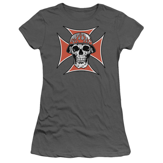 Iron Cross Skull - Short Sleeve Junior Sheer - Charcoal T-shirt
