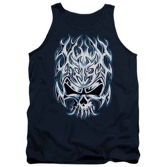 Flaming Chrome Skull - Adult Tank - Navy