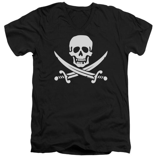 Jolly Roger - Short Sleeve Adult V-neck - Black T-shirt