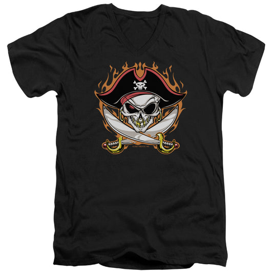 Pirate Skull - Short Sleeve Adult V-neck - Black T-shirt