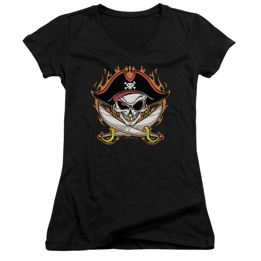 Pirate Skull - Junior V-neck - Black