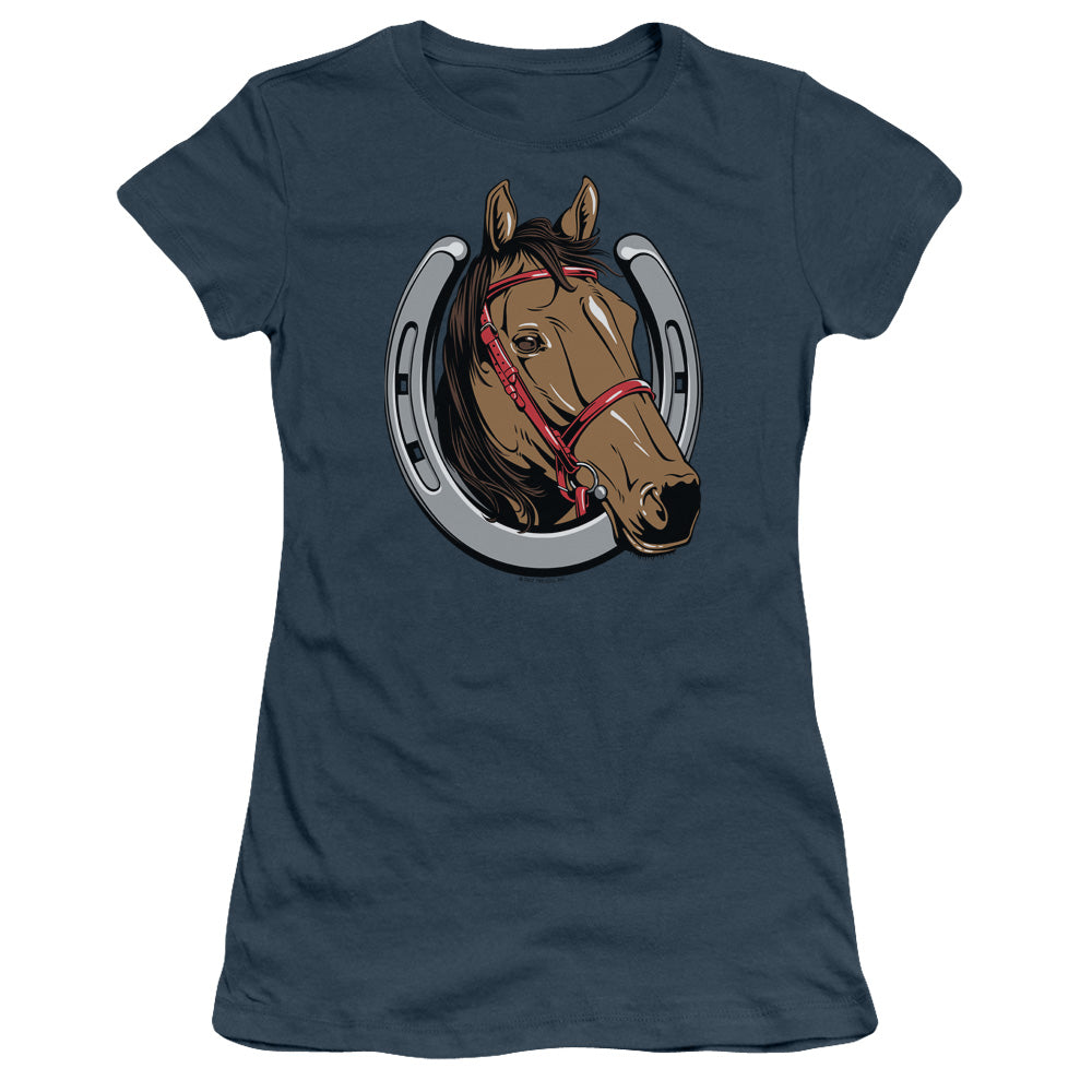 Lucky Horse - Short Sleeve Junior Sheer - Indigo T-shirt