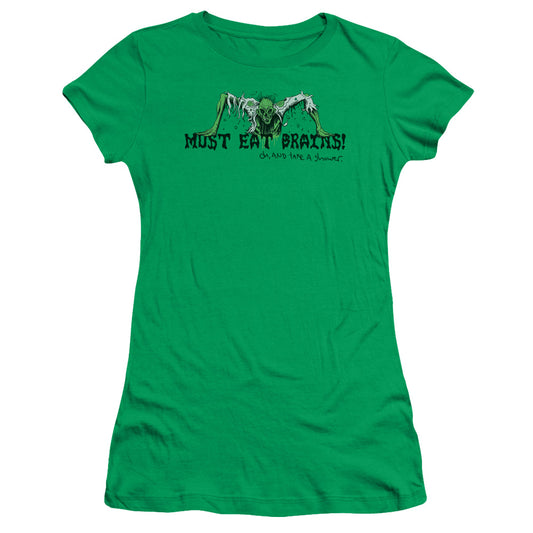 Must Eat Brains - Short Sleeve Junior Sheer - Kelly Green T-shirt