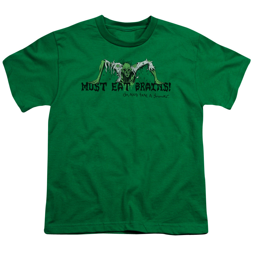 Must Eat Brains - Short Sleeve Youth 18 - 1 - Kelly Green T-shirt