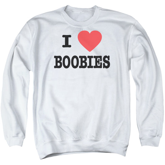 I Love Boobies - Adult Crewneck Sweatshirt - White