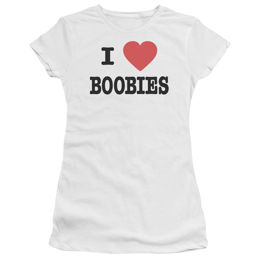 I Love Boobies - Short Sleeve Junior Sheer - White T-shirt