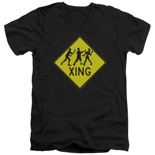 Zombie Xing - Short Sleeve Adult V-neck - Black T-shirt