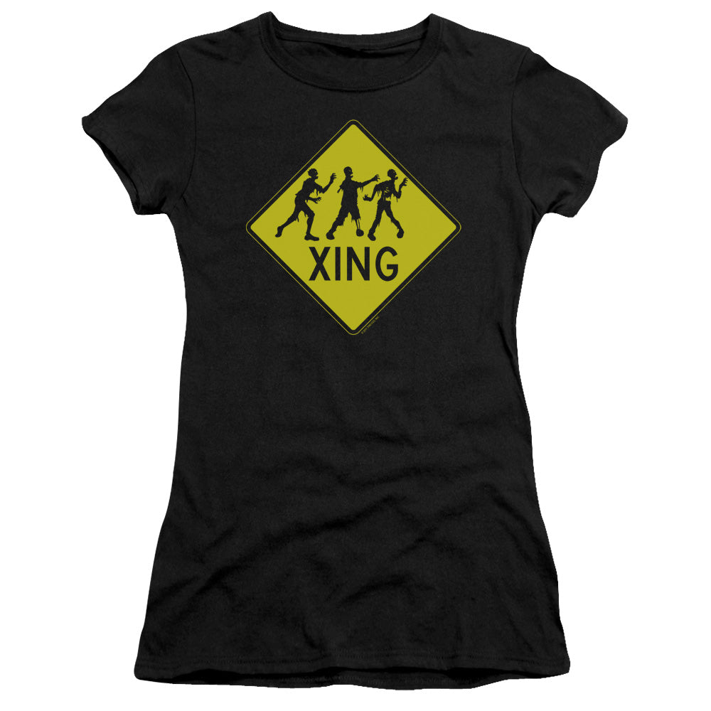 Zombie Xing - Short Sleeve Junior Sheer - Black T-shirt