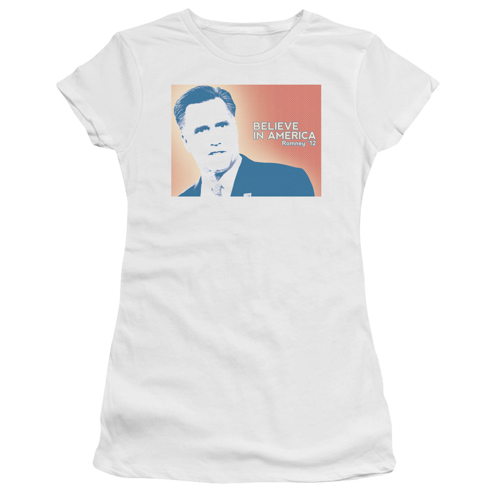 Believe In America - Short Sleeve Junior Sheer - White T-shirt