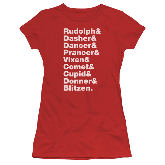 Reindeer - Short Sleeve Junior Sheer - Red T-shirt