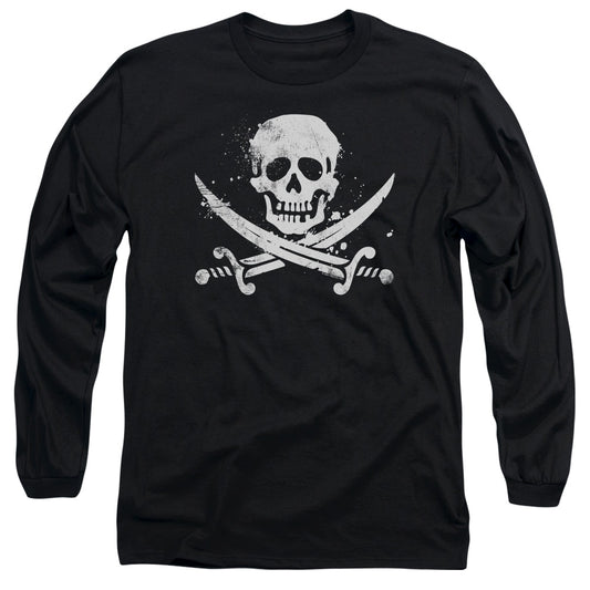 Distressed Jolly Roger - Long Sleeve Adult 18 - 1 - Black T-shirt