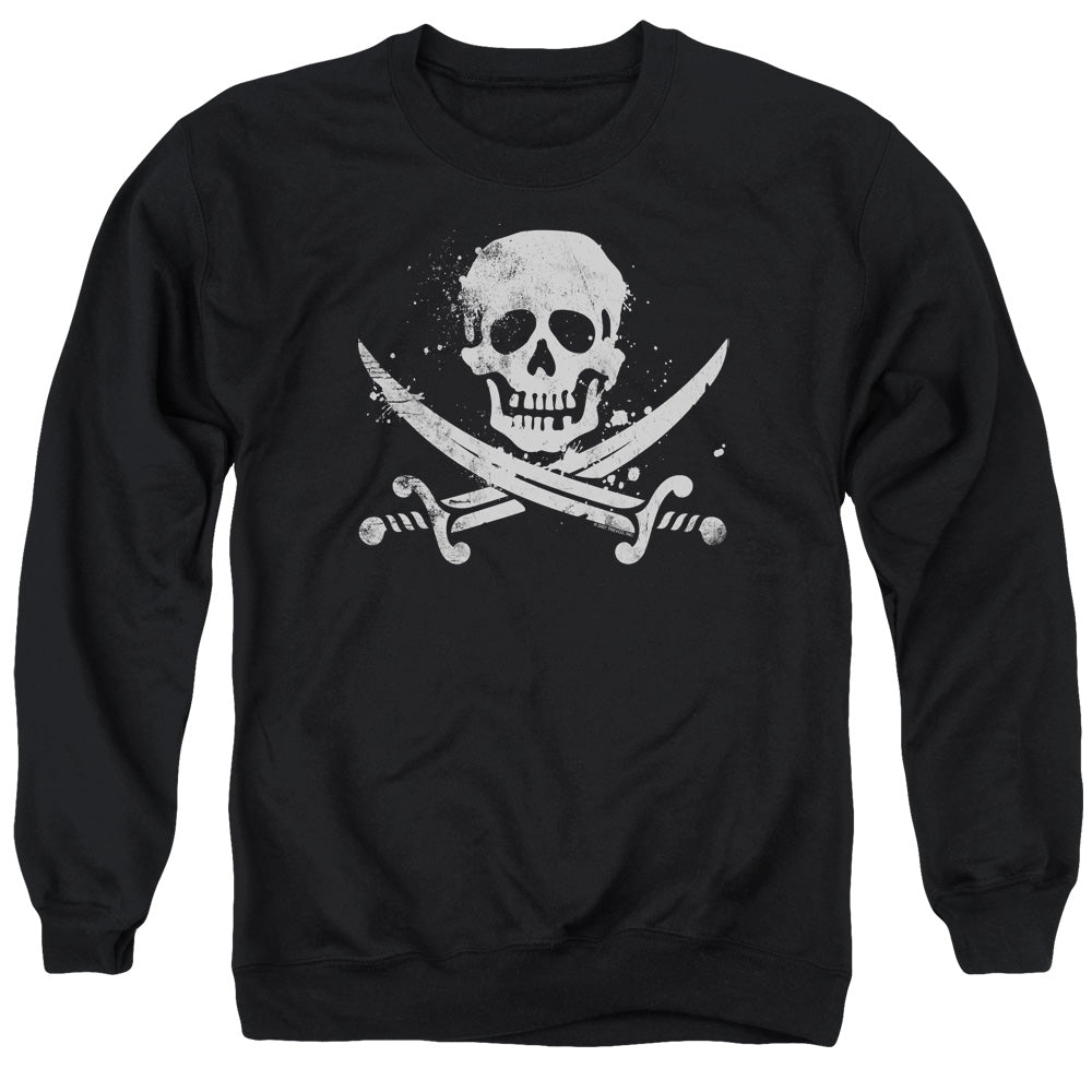 Distressed Jolly Roger - Adult Crewneck Sweatshirt - Black