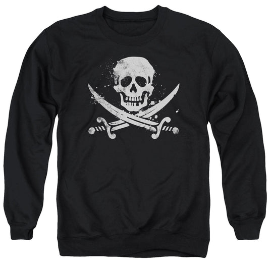 Distressed Jolly Roger - Adult Crewneck Sweatshirt - Black
