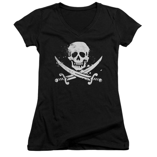 Distressed Jolly Roger-junior V-neck - Black