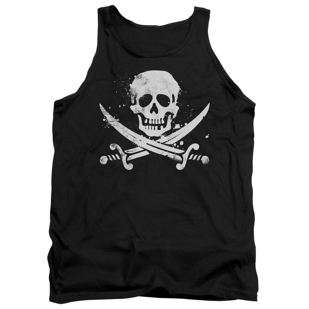 Distressed Jolly Roger - Adult Tank - Black