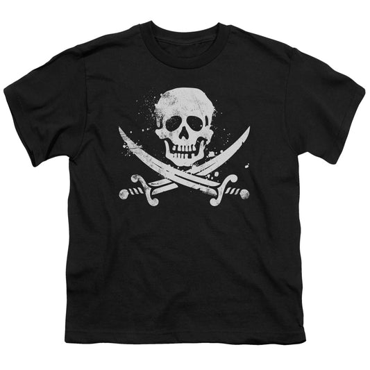 Distressed Jolly Roger - Short Sleeve Youth 18 - 1 - Black T-shirt