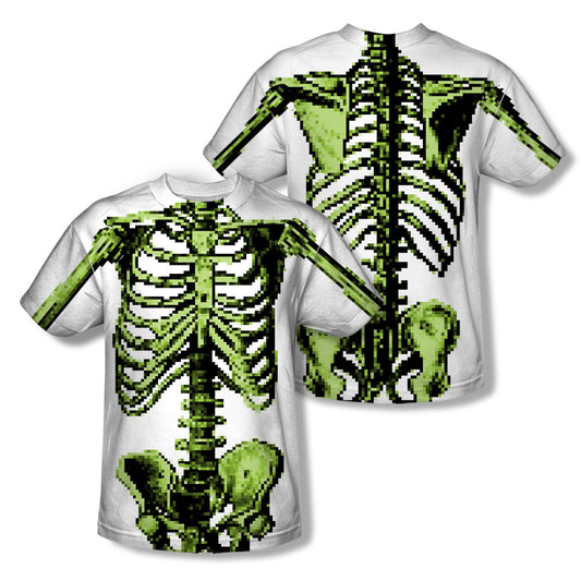 8 Bit Skeleton (Front - Back Print) - Short Sleeve Youth Poly Crew - White T-shirt