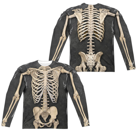 Skeleton Costume (Front - Back Print) - Long Sleeve Adult Poly Crew  - White T-shirt