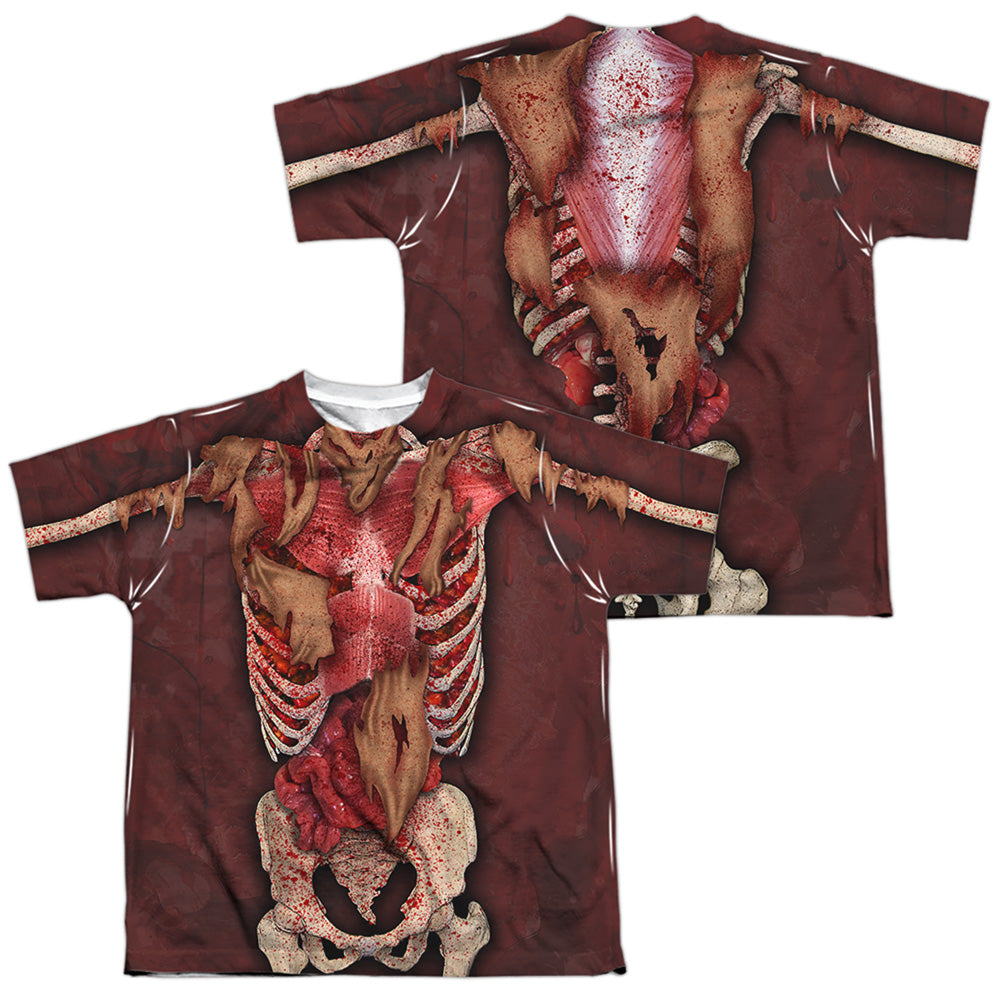 Skinny (Front - Back Print) - Short Sleeve Youth Poly Crew - White T-shirt