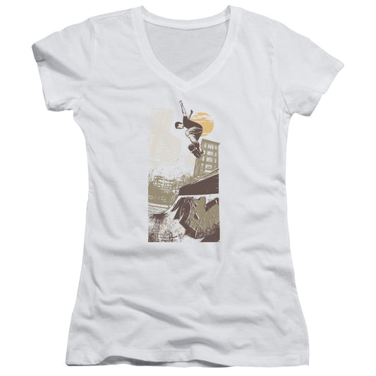 Skater On Half Pipe - Junior V-neck - White
