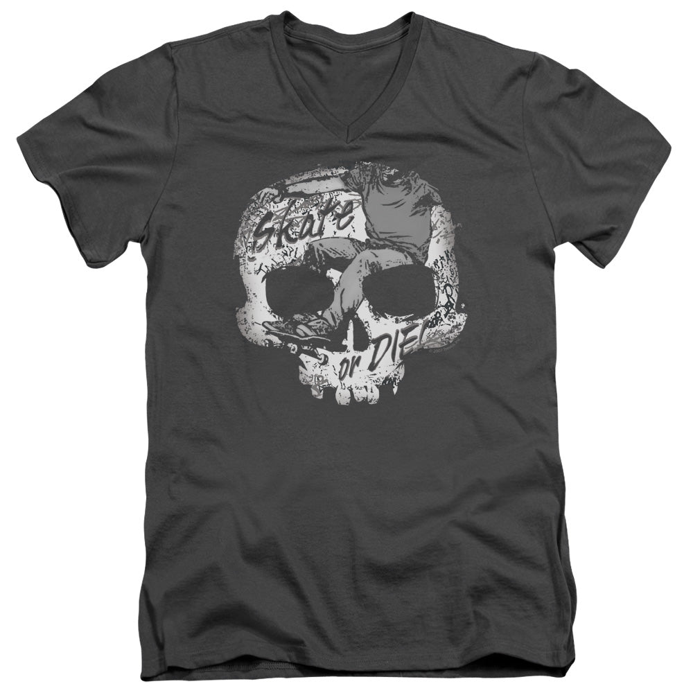 SKATE OR DIE SKULL -   ADULT V-NECK - CHARCOAL T-Shirt