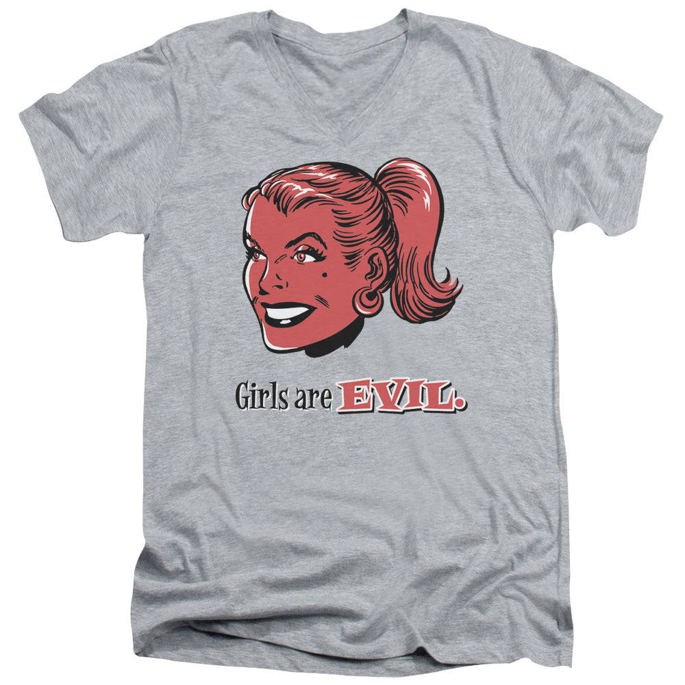 Girls Are Evil - Short Sleeve Adult V-neck - Athletic Heather T-shirt