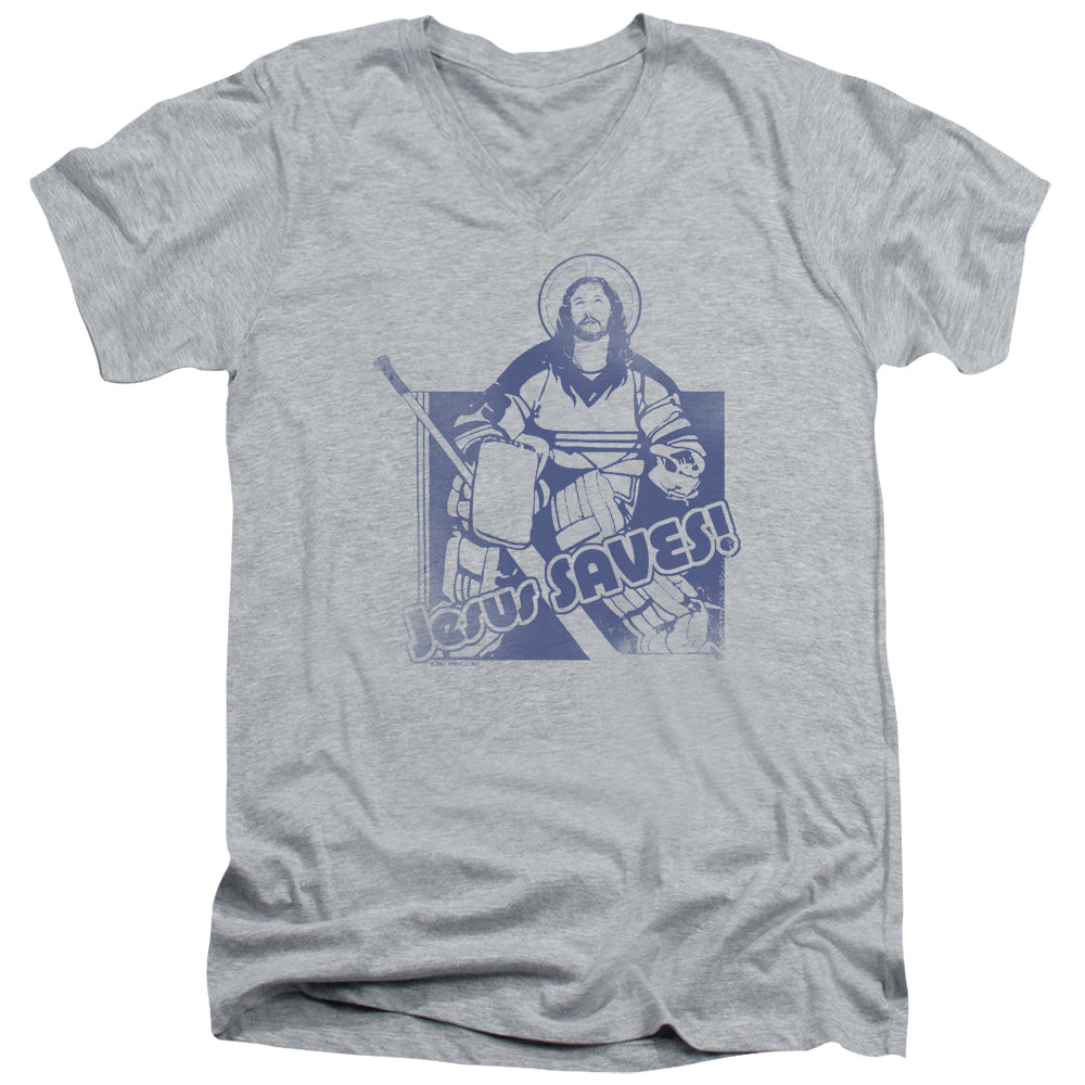 Jesus Saves - Short Sleeve Adult V-neck - Athletic Heather T-shirt