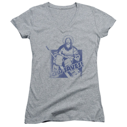 Jesus Saves - Junior V-neck - Athletic Heather