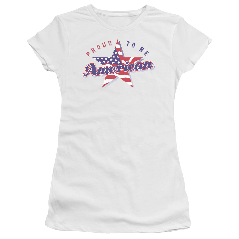 Proud To Be American - Short Sleeve Junior Sheer - White T-shirt