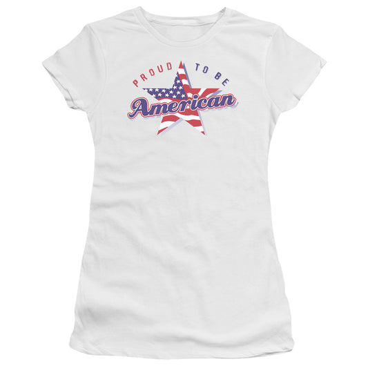 Proud To Be American - Short Sleeve Junior Sheer - White T-shirt
