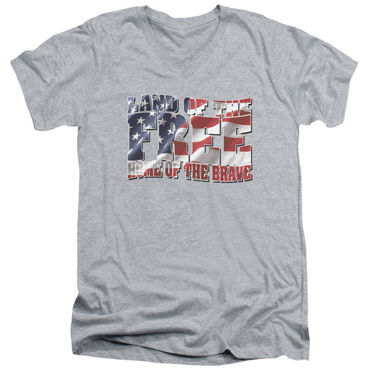 Land Of The Free - Short Sleeve Adult V-neck - Athletic Heather T-shirt