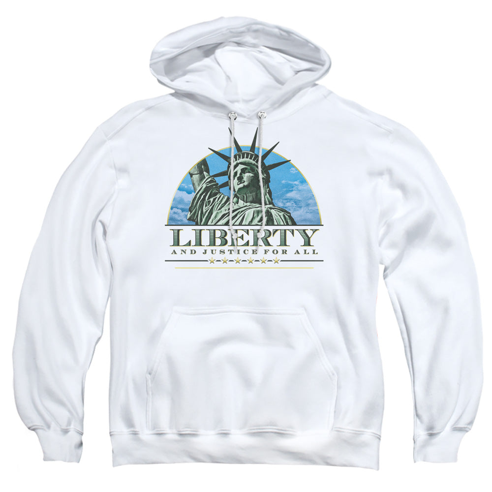 Liberty And Justice - Adult Pull-over Hoodie - White