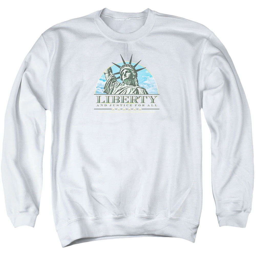 Liberty And Justice - Adult Crewneck Sweatshirt - White