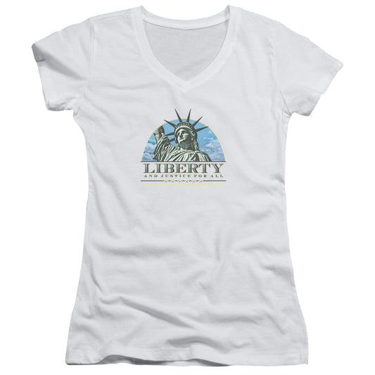Liberty And Justice - Junior V-neck - White