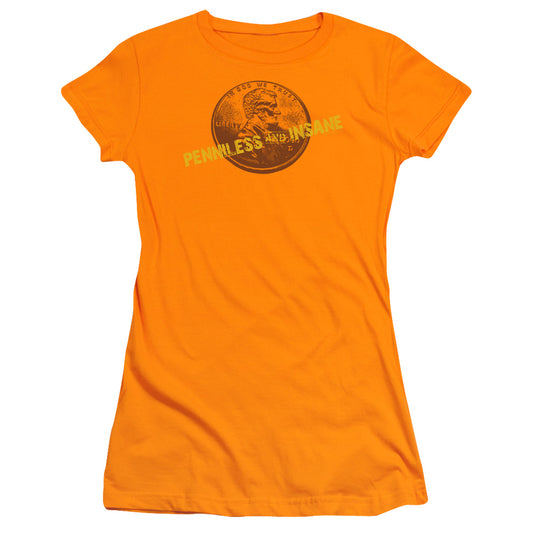 Penniless And Insane - Short Sleeve Junior Sheer - Orange T-shirt