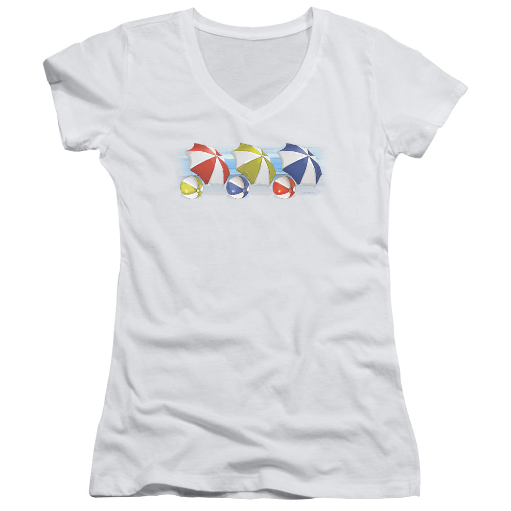 Umbrellas And Beachballs - Junior V-neck - White