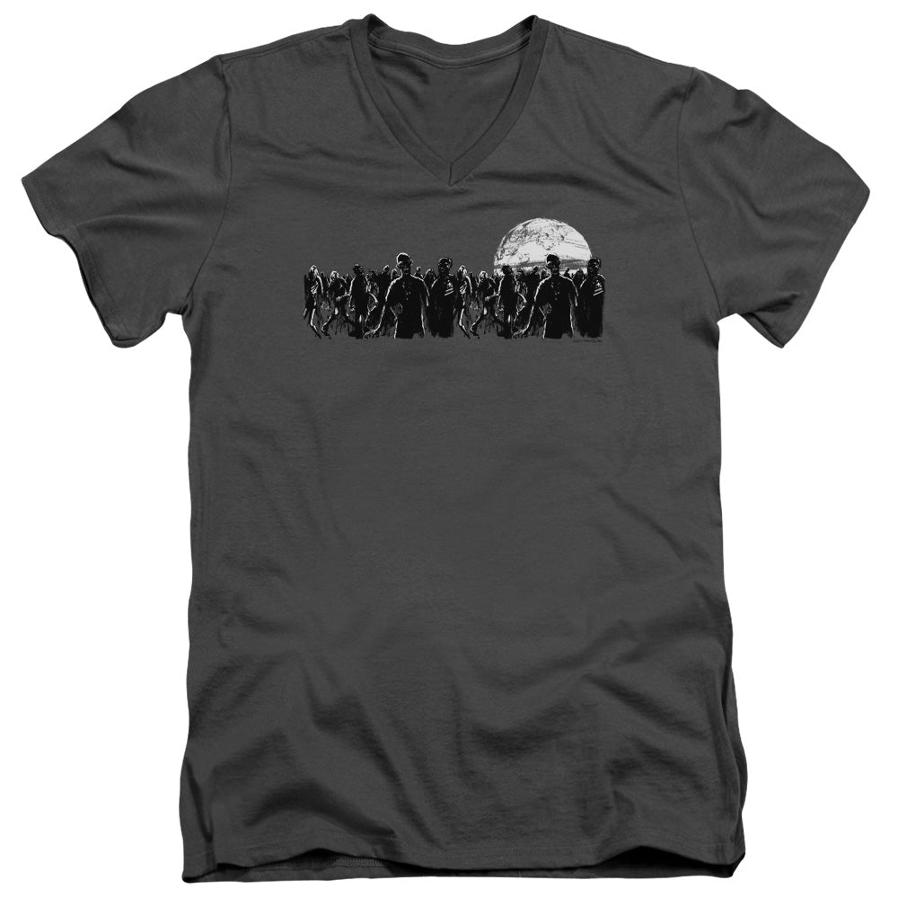 Zombie Moon - Short Sleeve Adult V-neck - Charcoal T-shirt